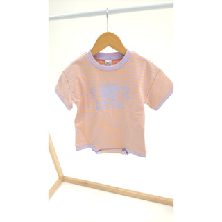 Short Sleeve Boxy Romper - Lavender Stripe