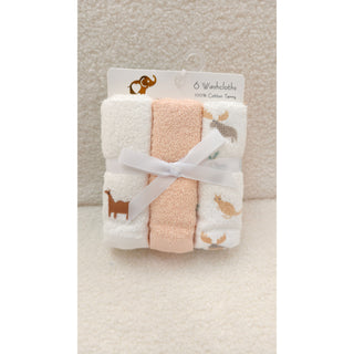 6pk Washcloth - Animal