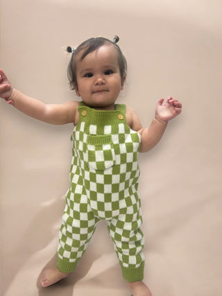 Knitted Check Overalls - Green