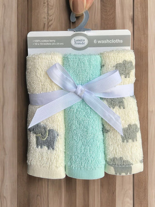 6pc Woven Terry Washcloth - Elephant & Sage