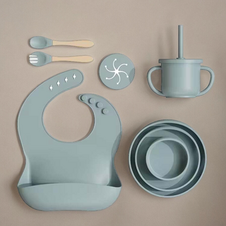 Silicone Feeding Set - Dusty Blue