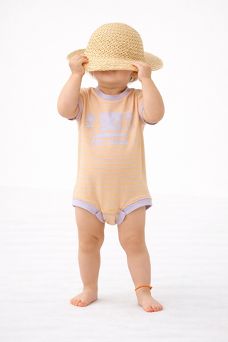 Short Sleeve Boxy Romper - Lavender Stripe