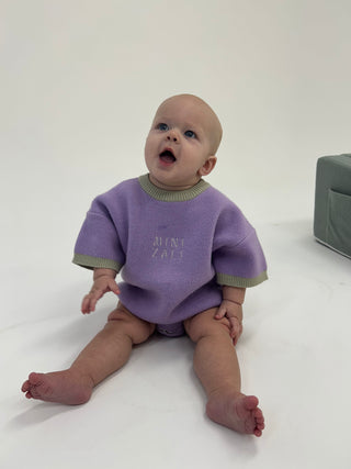 Short Sleeve Boxy Knit Romper - Lavender