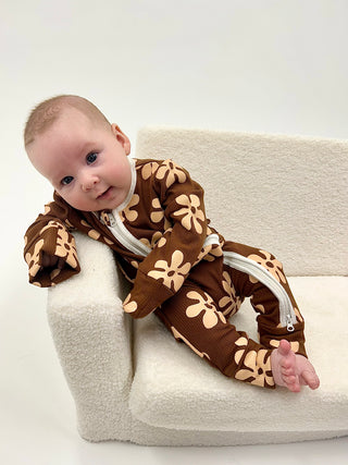 Long Sleeve Sleepsuit - Chocolate Floral