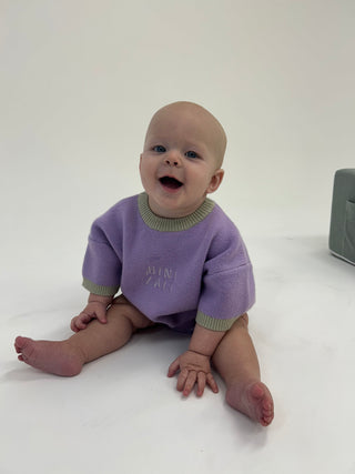 Short Sleeve Boxy Knit Romper - Lavender