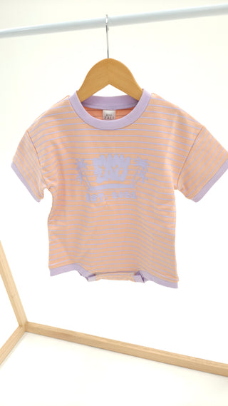 Short Sleeve Boxy Romper - Lavender Stripe