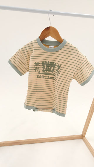 Short Sleeve Boxy Romper - Light Green Stripe