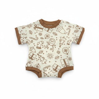 Christmas Boxy Romper - Beige Print