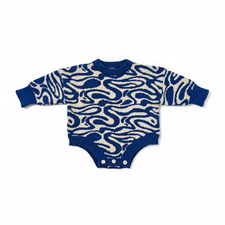 Long Sleeve Knit Romper - Blue Wave