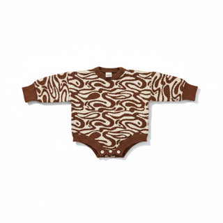 Long Sleeve Knit Romper - Chocolate Wave