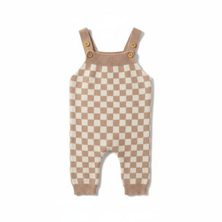 Full Length Knit Overall - Light Brown Check