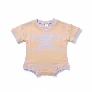 Short Sleeve Boxy Romper - Lavender Stripe