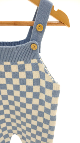 Full Length Knit Overall - Light Blue Check