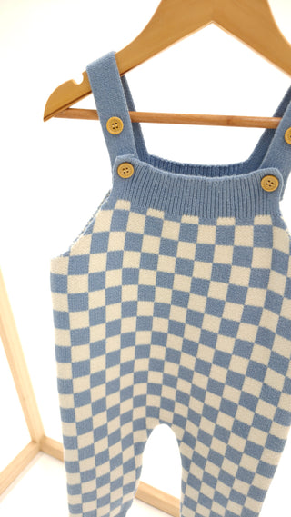 Full Length Knit Overall - Light Blue Check