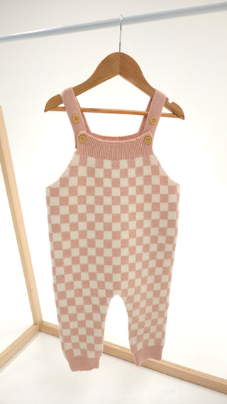 Full Length Knit Overall - Salmon Check