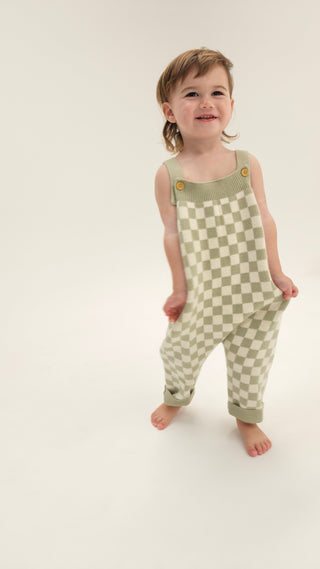 Full Length Knit Overall - Sage Check