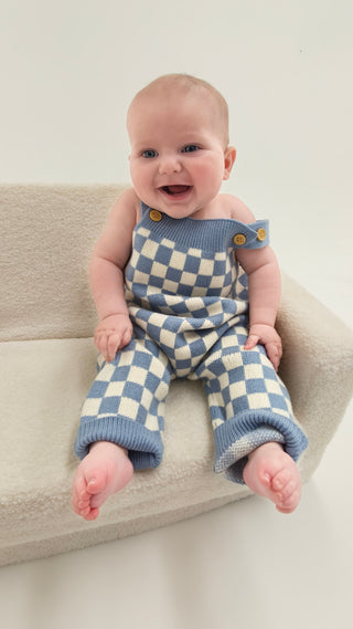 Full Length Knit Overall - Light Blue Check