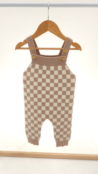 Full Length Knit Overall - Light Brown Check