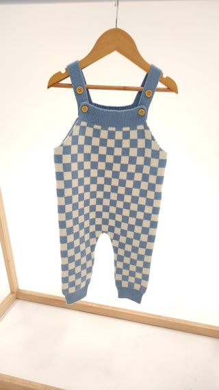 Full Length Knit Overall - Light Blue Check