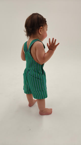 Wide Leg Overall - 90's Green Stripe