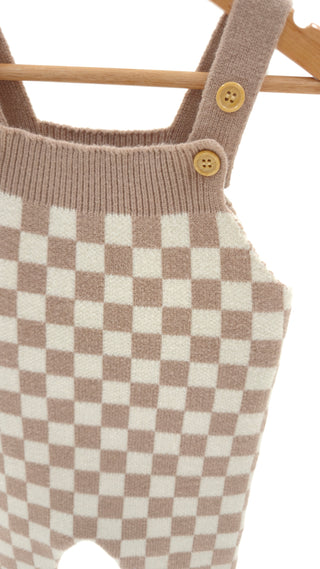 Full Length Knit Overall - Light Brown Check