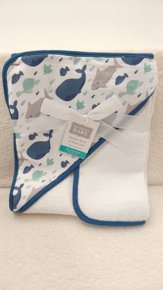 Hooded Towel & Wash Cloth - Whale