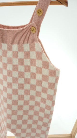 Full Length Knit Overall - Salmon Check