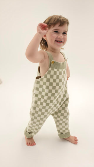 Full Length Knit Overall - Sage Check