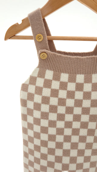 Full Length Knit Overall - Light Brown Check