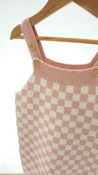 Full Length Knit Overall - Salmon Check