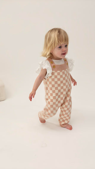 Full Length Knit Overall - Salmon Check