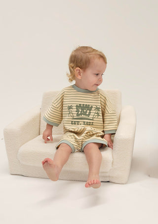Short Sleeve Boxy Romper - Light Green Stripe