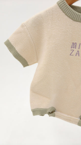 Short Sleeve Boxy Knit Romper - Cream