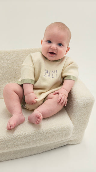 Short Sleeve Boxy Knit Romper - Cream